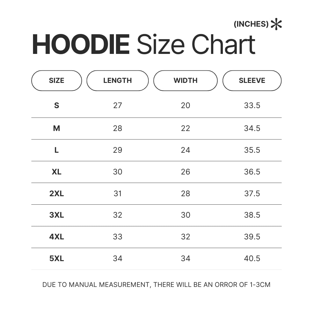 Hoodie Size Chart - The Smiths Merch