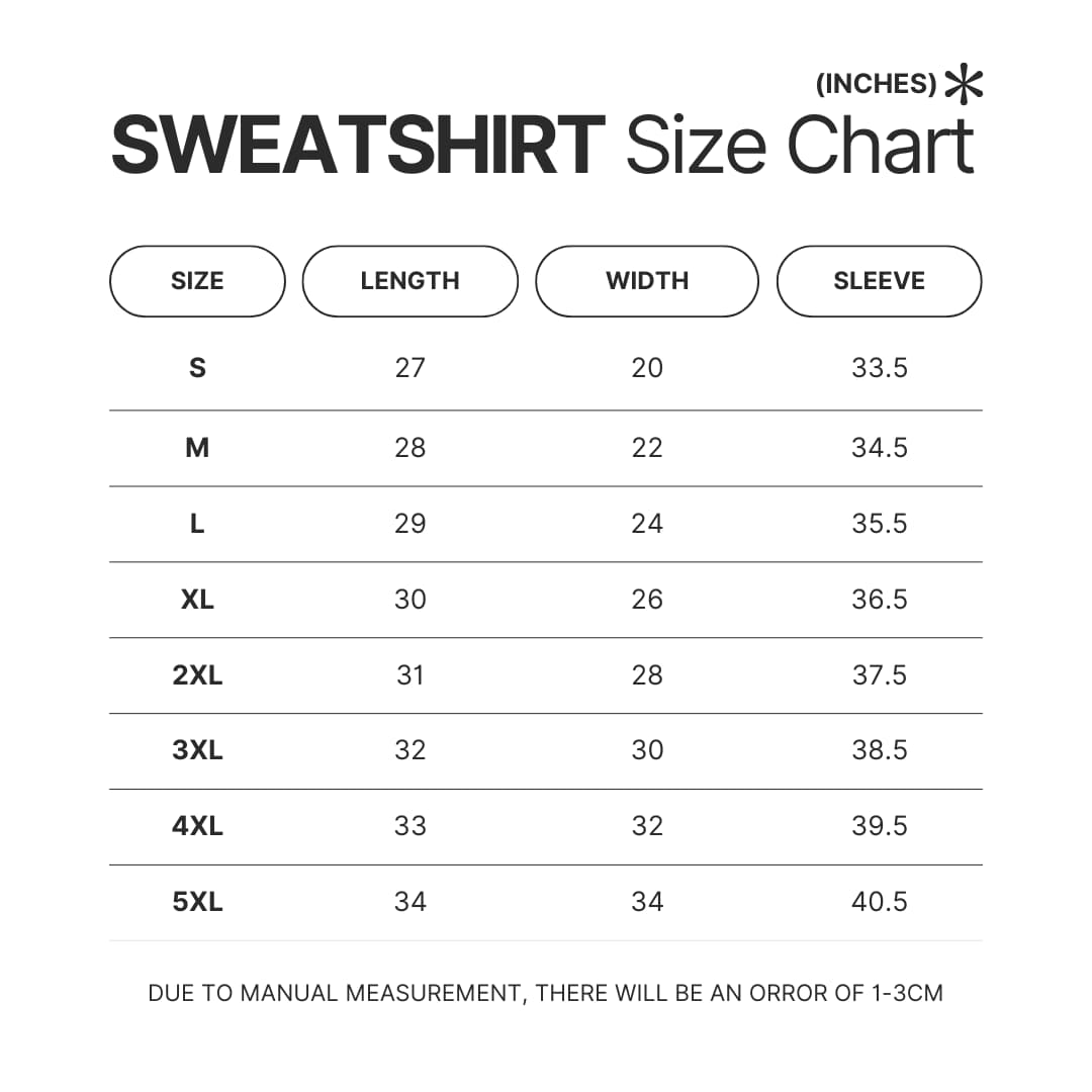 Sweatshirt Size Chart - The Smiths Merch