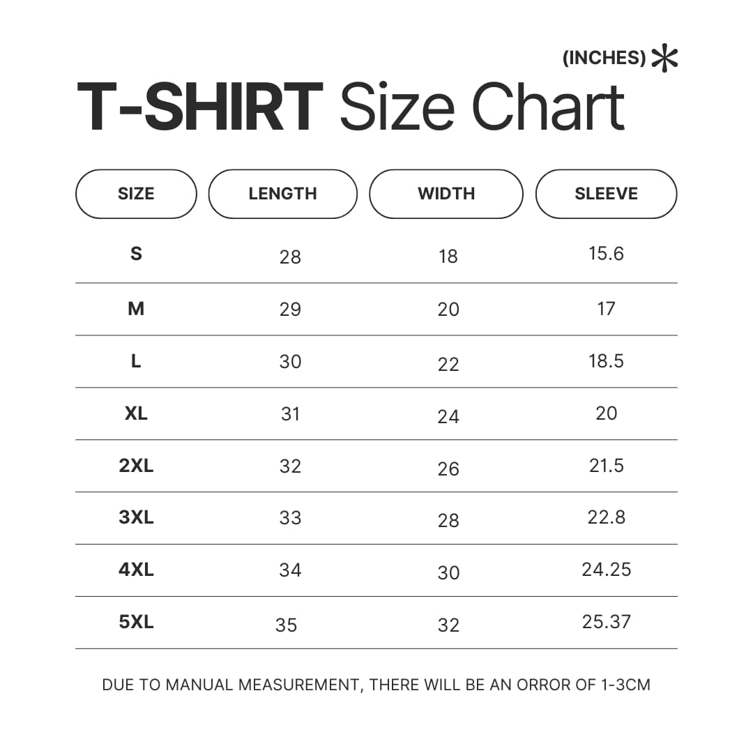 T shirt Size Chart - The Smiths Merch