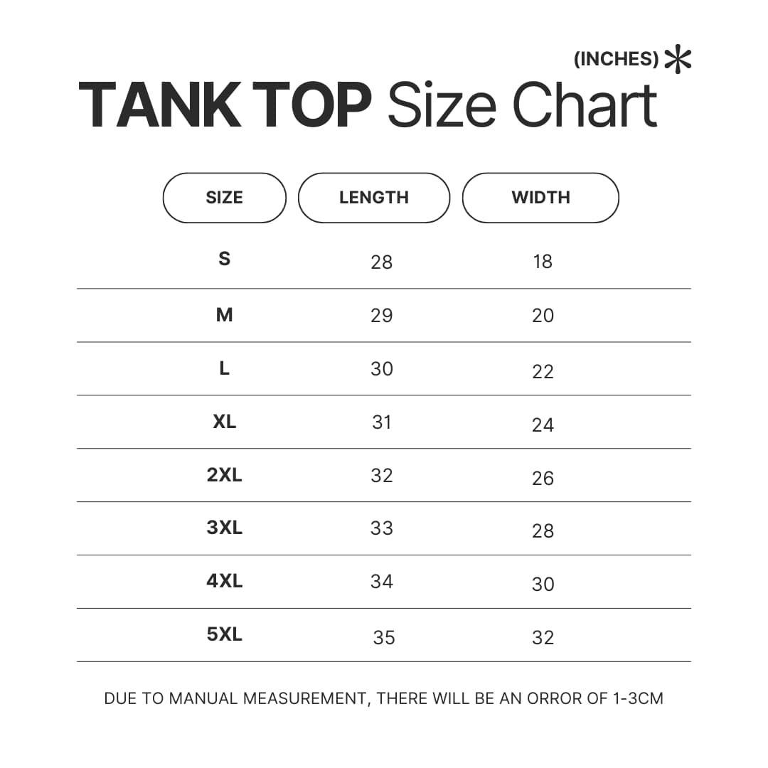 Tank Top Size Chart - The Smiths Merch